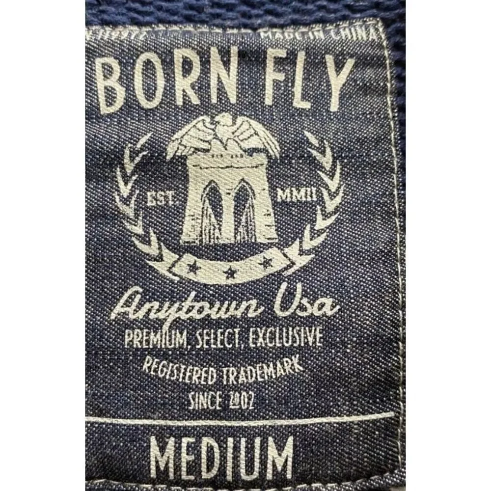 Born fly men’s anytime hooded blue and white cardigan sweater S/M